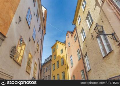 Old streets in the center of Stockholm city. Sweden