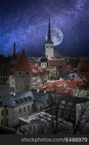 old streets of Tallinn. At night the stars shine. old streets of Tallinn.