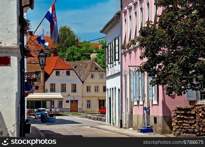 Old streets of town Karlovac, colorful architecture, central Croatia