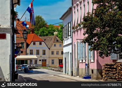Old streets of town Karlovac, colorful architecture, central Croatia