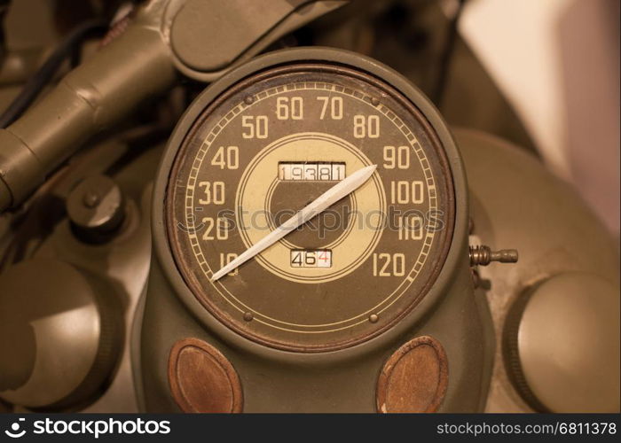Old style of motorcycle speedometer, American army motorcycle from WWII