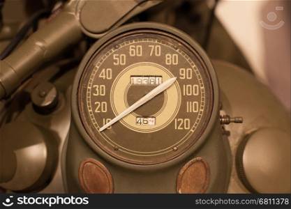 Old style of motorcycle speedometer, American army motorcycle from WWII