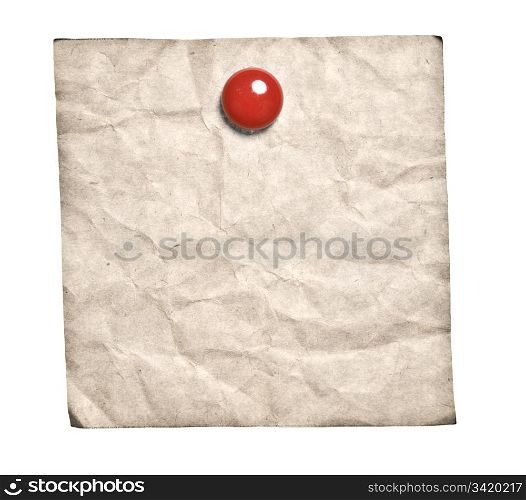 Old-Style Retro Note With Red Clip Isolated On White Background. Ready for your message.