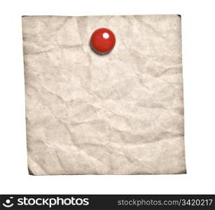Old-Style Retro Note With Red Clip Isolated On White Background. Ready for your message.
