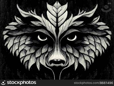 Old style wolf warrior tattoo 3d illustrated