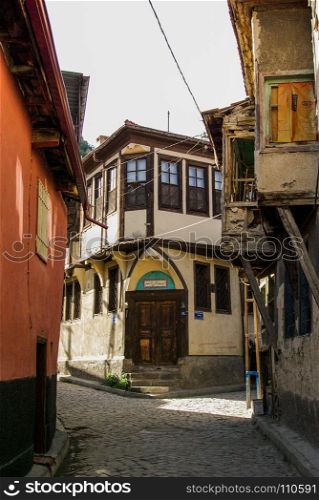 Old styled beautiful wooden houses in the Turkish street