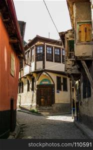 Old styled beautiful wooden houses in the Turkish street