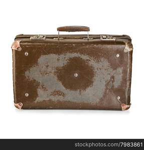 old suitcase close-up isolated on a white background