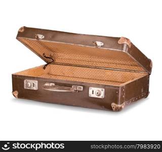 old suitcase close-up isolated on a white background