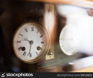 Old table clock, close up photo