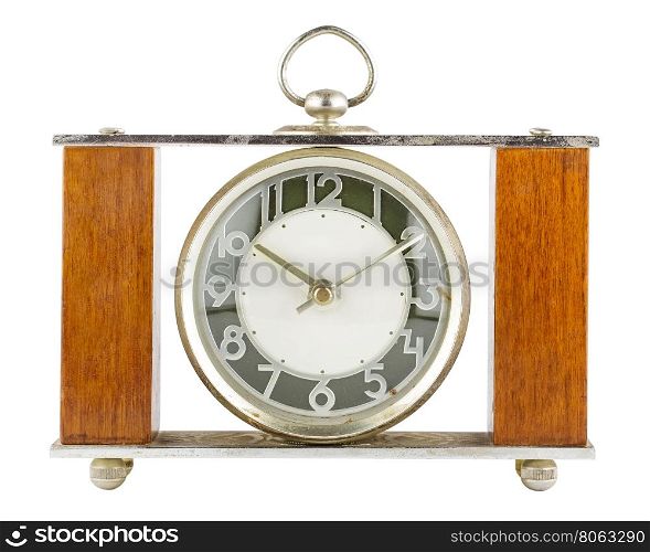 Old table clock isolated on white background. Old table clock