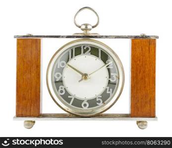 Old table clock isolated on white background. Old table clock