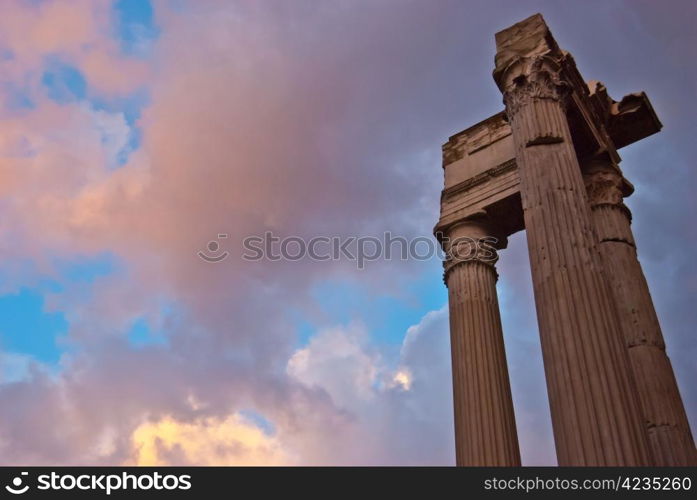 Old temple. ruin of an old roman temple in Rome, Italy