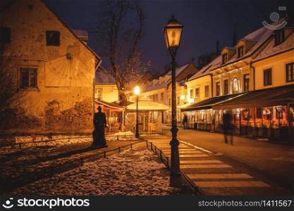 Old Tkalca street in Zagreb evening advent view, capital of Croatia
