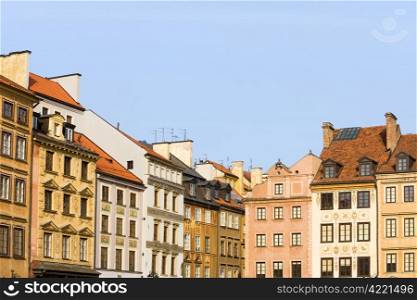 Old Town apartment houses historic architecture in the city of Warsaw, Poland