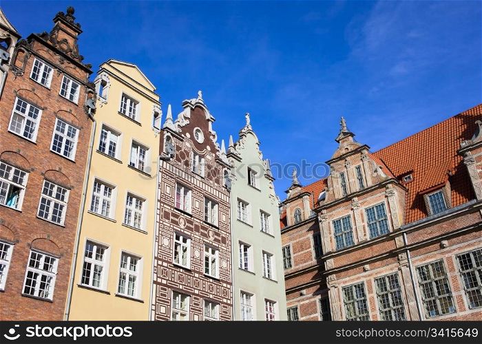 Old Town apartment houses residential architecture in the city of Gdansk, Poland