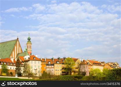 Old Town architecture in Warsaw, Poland, composition with copyspace