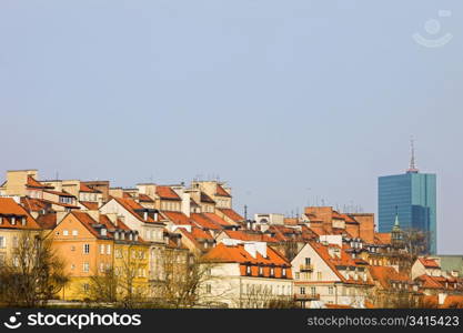 Old Town architecture in Warsaw, Poland, composition with copyspace