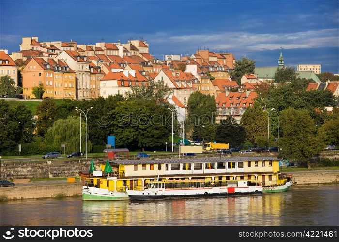 Old Town by the river Vistula picturesque scenery in the city of Warsaw, Poland