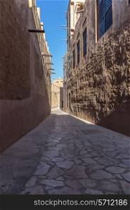 Old Town Dubai. Narrow cobbled streets in the old town Dubai