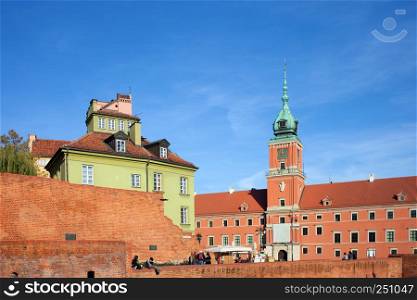 Old Town historic architecture in Warsaw, Poland, Royal Castle on the right.