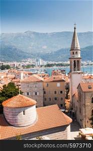 Old town - medieval part of town, view on the roofs from Citadela, Budva, Montenegro