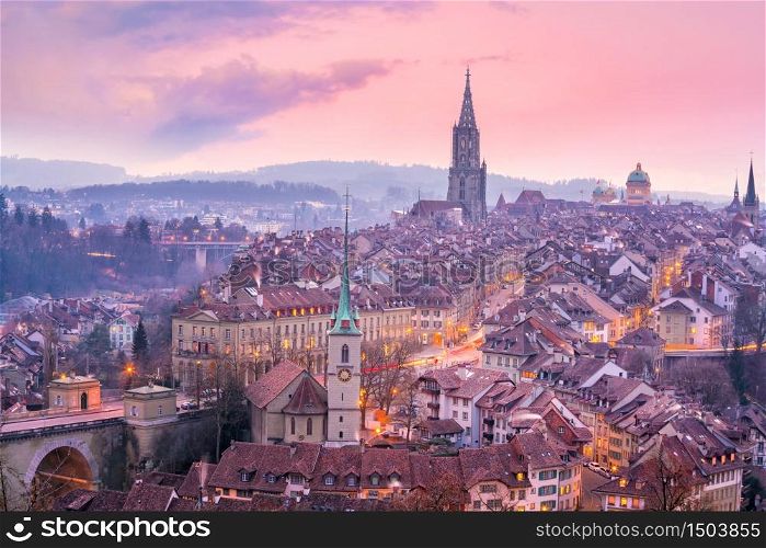 Old Town of Bern, capital of Switzerland in Europe at twilight