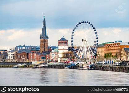 old town of Dusseldorf at the river Rhine in Germany