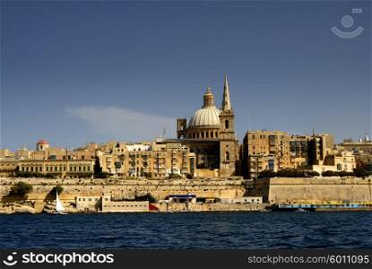old town of La Valetta in Malta island, view from the ocean