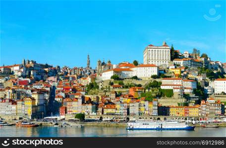 Old Town of Porto and boats on Douro river. Portugal