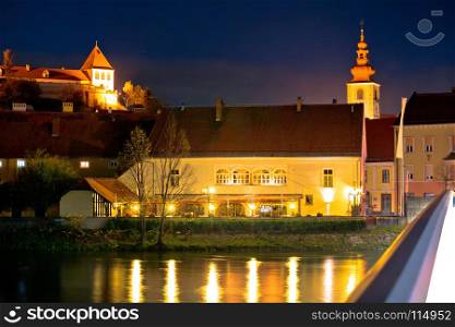 Old Town of Ptuj evening riverfront view, northern Slovenia