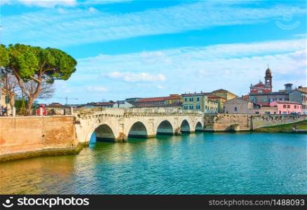 Old town of Rimini and The Bridge of Tiberius, Italy - Italian cityscape