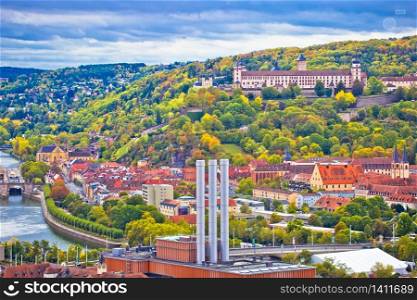 Old town of Wurzburg and castle on the hill panoramic view, Bavaria region of Germany