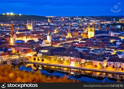 Old town of Wurzburg and Main river evening view from above, Bavaria region of Germany