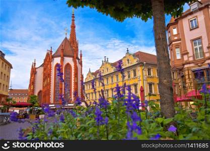 Old town of Wurzburg church and square architecture view, Bavaria region of Germany