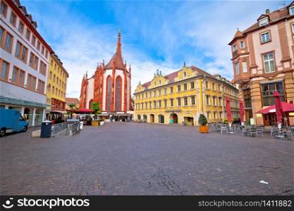 Old town of Wurzburg church and square architecture view, Bavaria region of Germany