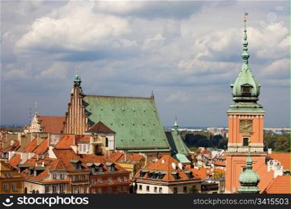 Old Town (Polish: Stare Miasto, Starowka) in Warsaw, Poland, on the right clock tower of the Royal Castle