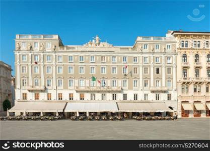 Old town square and cafe in european city. Italy, Trieste