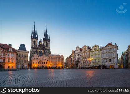 Old town square in Prague city, Czech Republic at night.