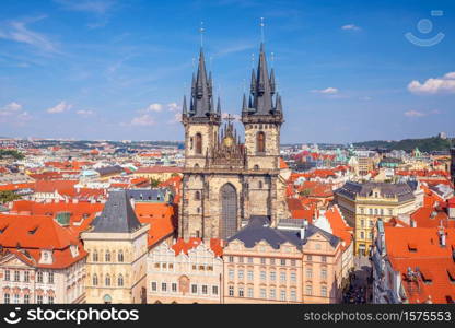 Old Town square with Tyn Church in Prague, Czech Republic