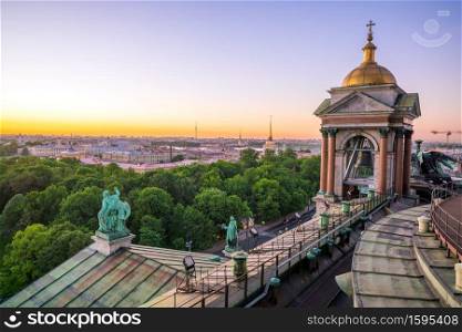 Old town St. Petersburg skyline from top view at sunset in Russia