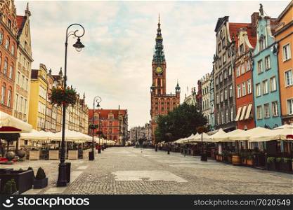 Old Town street and buildings in Gdansk, Poland. European travel destinations.. Old Town street and buildings in Gdansk, Poland.