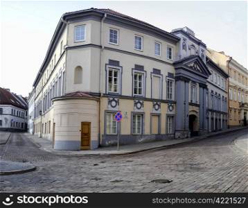 Old town street in Vilnius. Early spring season.