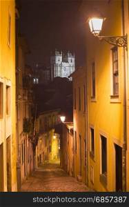 Old Town street of Porto with view to Porto Cathedral. Portugal
