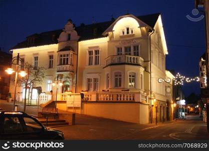 Old Townhouse, home of the mayor, in the evening Birkenfeld, Germany