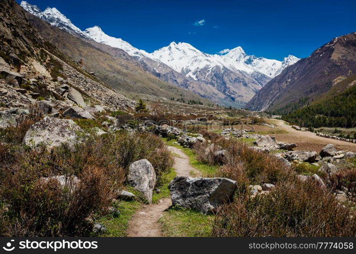 Old trade route to Tibet. Near Chitkul Village, Sangla Valley, Himachal Pradesh, India. Old trade route to Tibet