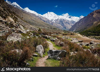 Old trade route to Tibet. Near Chitkul Village, Sangla Valley, Himachal Pradesh, India. Old trade route to Tibet