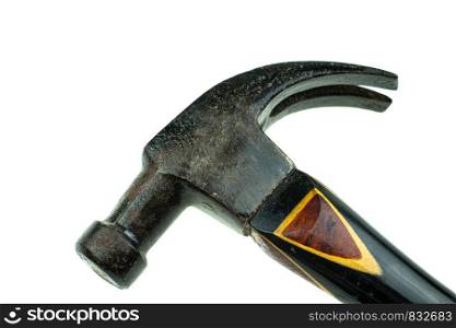 Old traditional curved claw hammer on white background