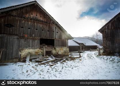Old traditional wooden farm in Austrian alps