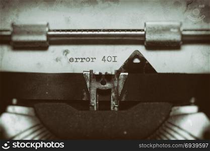 Old typewriter, with the written word Error 401